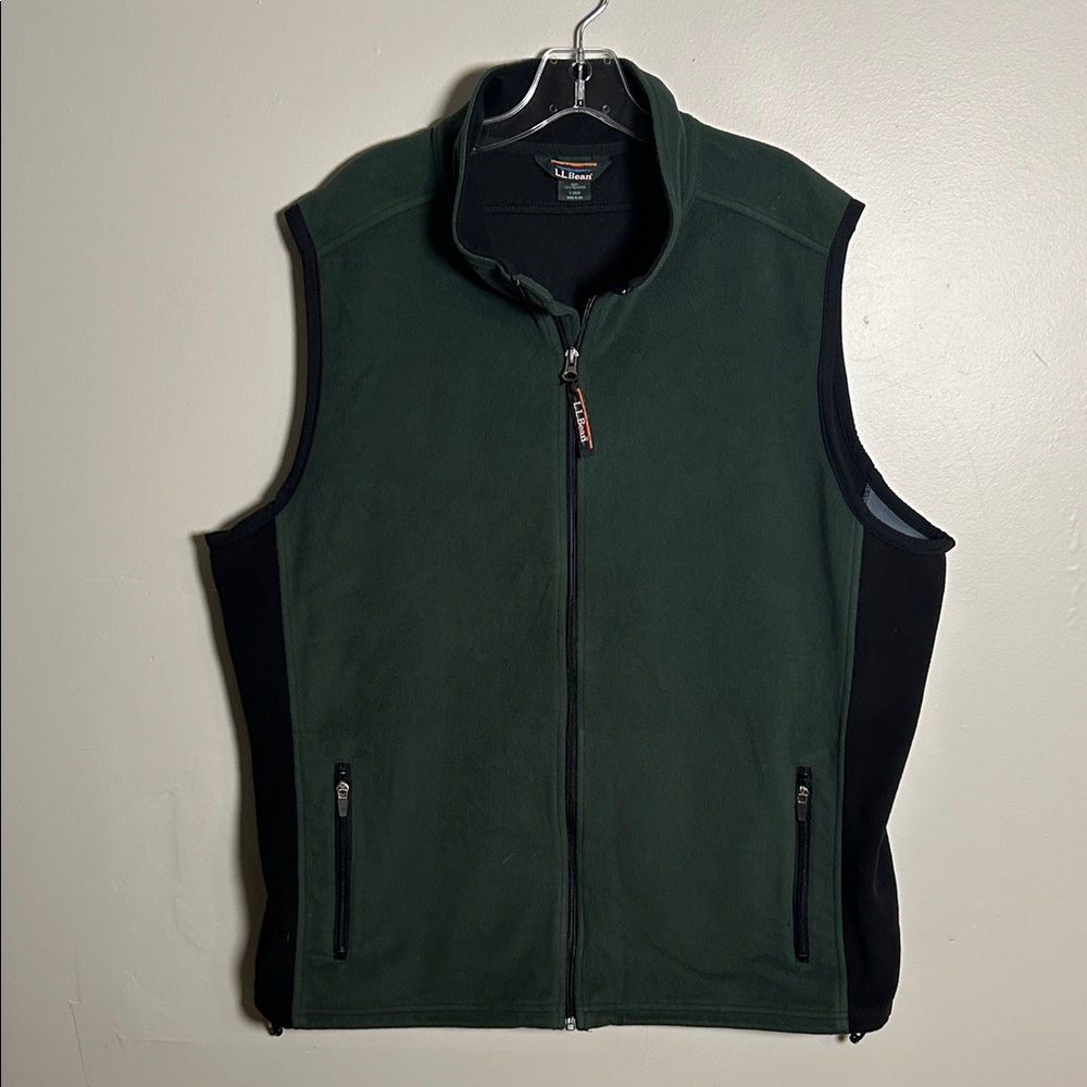 L.L. Bean Fleece Men’s XLT Full Zip Vest Made in the USA Hunter Green and Black